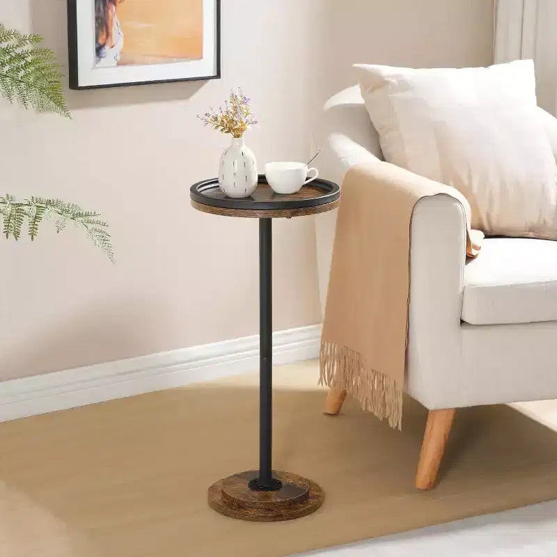 ACOINEL Petite table d'appoint ronde, table à martini/café avec piédestal, table de chevet rustique marron pour petits espaces