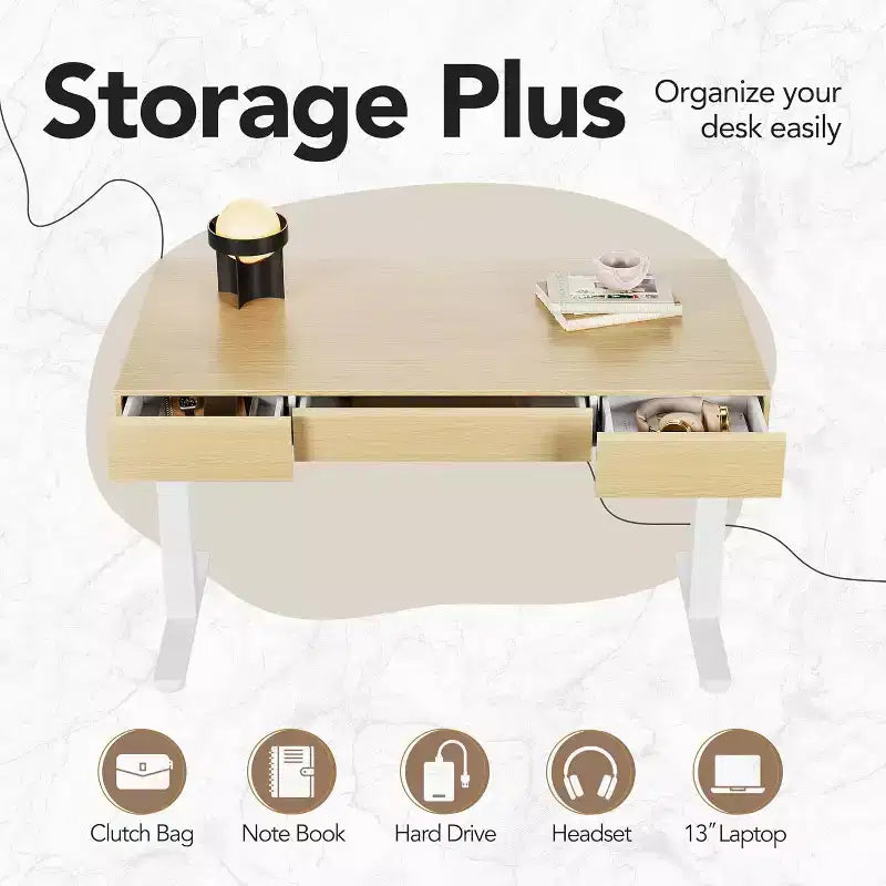 Bureau debout électrique de 48 pouces avec tiroirs, bureau réglable en hauteur avec rangement, poste de travail informatique pour bureau à domicile