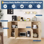 Buffet de rangement cannelé 58 po avec tiroirs et portes, console de style ferme moderne avec tablette réglable et poignées dorées pour salles à manger et salons