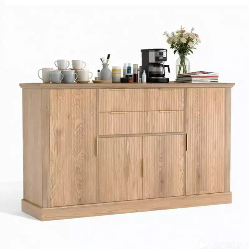 58 Fluted Buffet Storage Cabinet with Drawers & Doors, Modern Farmhouse Sideboard with Adjustable Shelf and Gold Pulls for Dining & Living Spaces
