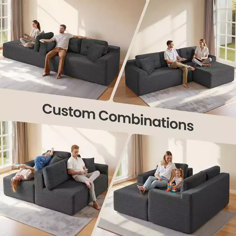 VASAGLE Canapé sans accoudoirs de 275 cm avec méridienne, assise profonde, en velours côtelé en forme de L pour salon, méridienne à droite