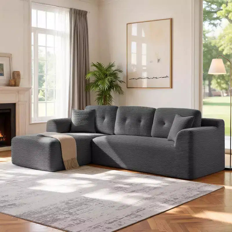 VASAGLE Canapé sans accoudoirs de 275 cm avec méridienne, assise profonde, en velours côtelé en forme de L pour salon, méridienne à droite