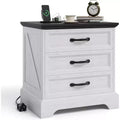 Modern Farmhouse Nightstand with 3 Large Drawers, Rustic 24.8 Inch Wide End Side Table Retro Wood Big Nightstand Beside Table for Bedroom, White
