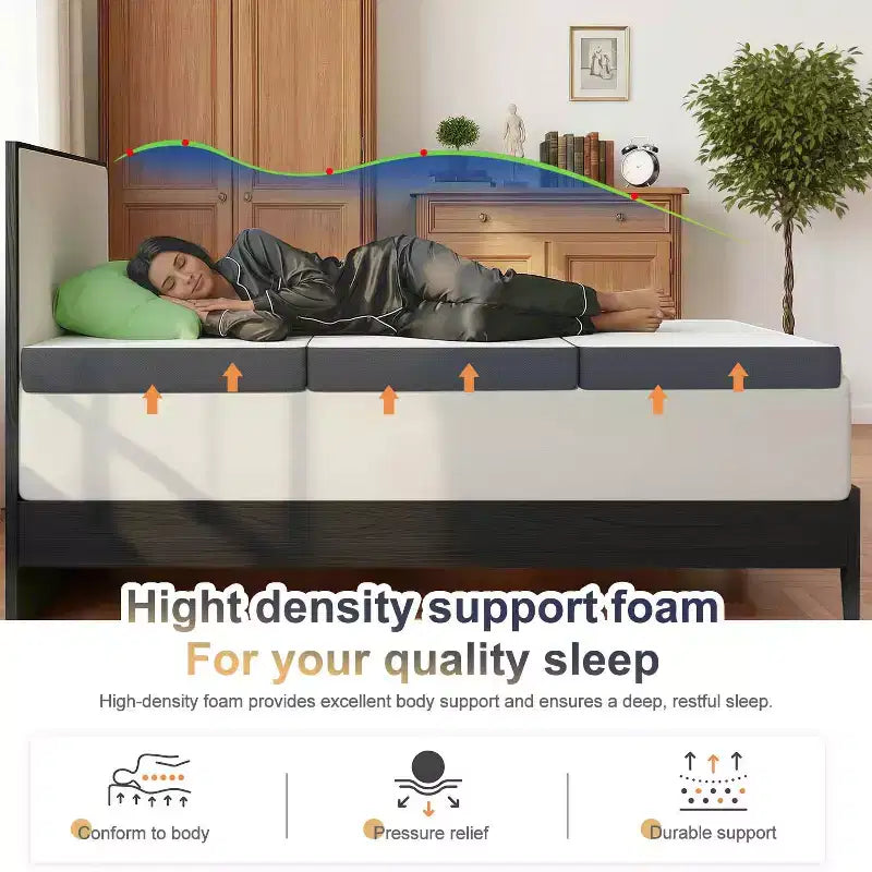 BestMassage Matelas pliant de 10 cm, surmatelas en mousse à mémoire de forme triple, avec housse lavable pour camping, invités ou VR, grand lit