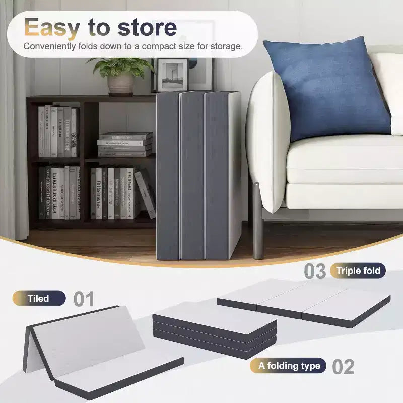 BestMassage Matelas pliant de 10 cm, surmatelas en mousse à mémoire de forme triple, avec housse lavable pour camping, invités ou VR, grand lit