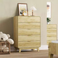 CuisinSmart Wood Dresser for Bedroom, Fluted 5 Drawer Dresser, Thickened Retro Chest of Drawers & Charging Station for Entryway, Kitchen, Hallway