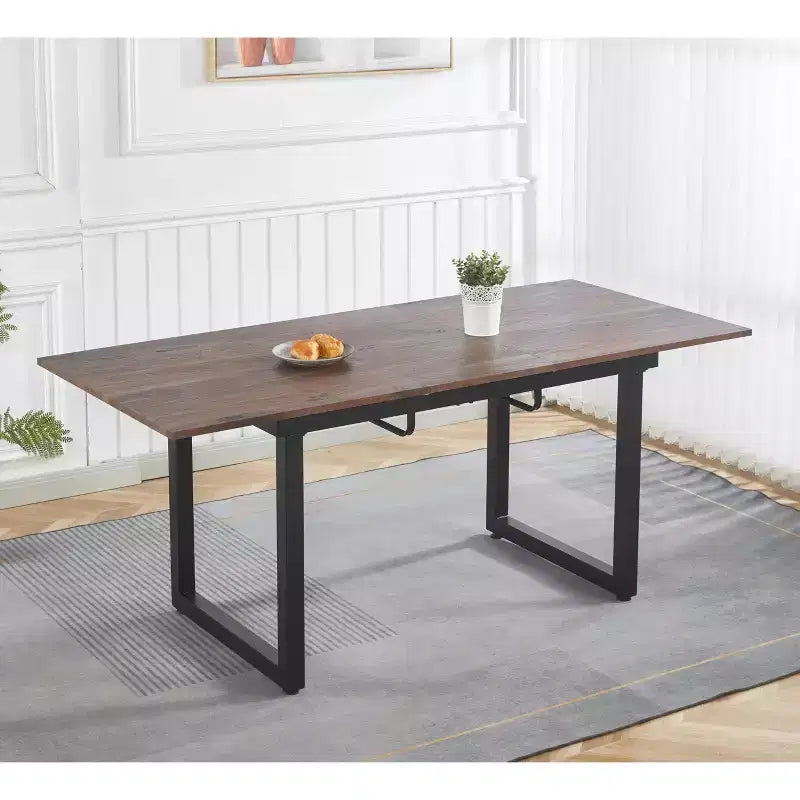 Square Extendable Dining Table with Metal Leg and MDF Top, 55.11/70.86x31.5x29.5 inches, Adjustable Length, Walnut Finish