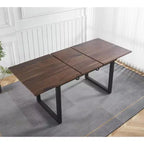 Table à manger carrée extensible avec pied en métal et plateau en MDF, 140/180x80x75 cm, longueur réglable, finition noyer