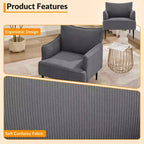 Fauteuil d'appoint, fauteuil moderne en velours côtelé avec accoudoirs rembourrés doux, fauteuil de salon de 136 kg avec pieds coniques en métal pour salon, chambre à coucher