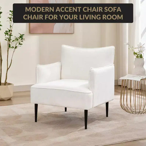 Fauteuil d'appoint, fauteuil moderne en velours côtelé avec accoudoirs rembourrés doux, fauteuil de salon de 136 kg avec pieds coniques en métal pour salon, chambre à coucher