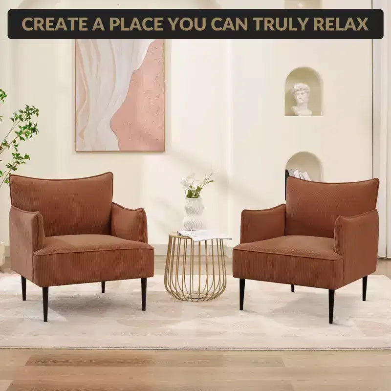 Fauteuil d'appoint, fauteuil moderne en velours côtelé avec accoudoirs rembourrés doux, fauteuil de salon de 136 kg avec pieds coniques en métal pour salon, chambre à coucher