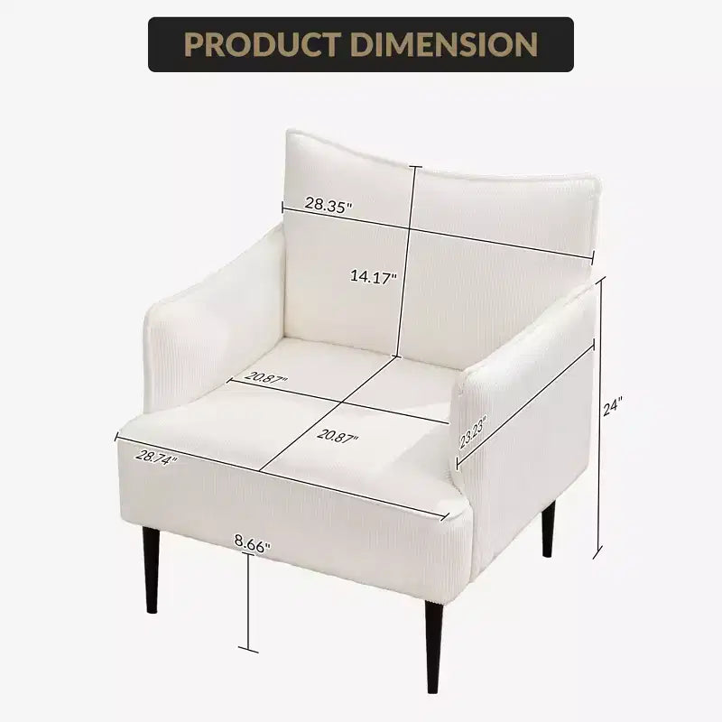 Fauteuil d'appoint, fauteuil moderne en velours côtelé avec accoudoirs rembourrés doux, fauteuil de salon de 136 kg avec pieds coniques en métal pour salon, chambre à coucher