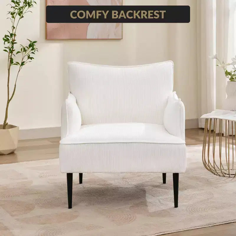 Fauteuil d'appoint, fauteuil moderne en velours côtelé avec accoudoirs rembourrés doux, fauteuil de salon de 136 kg avec pieds coniques en métal pour salon, chambre à coucher