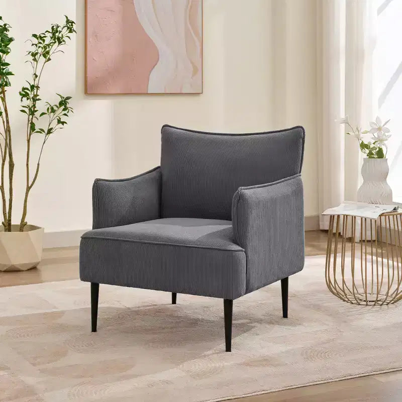 Fauteuil d'appoint, fauteuil moderne en velours côtelé avec accoudoirs rembourrés doux, fauteuil de salon de 136 kg avec pieds coniques en métal pour salon, chambre à coucher
