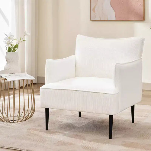 Accent Chair, Modern Corduroy Fabric Armchair with Soft Padded Armrest, 300 Lbs Capacity Sofa Chair with Tapered Metal Legs for Living Room, Bedroom