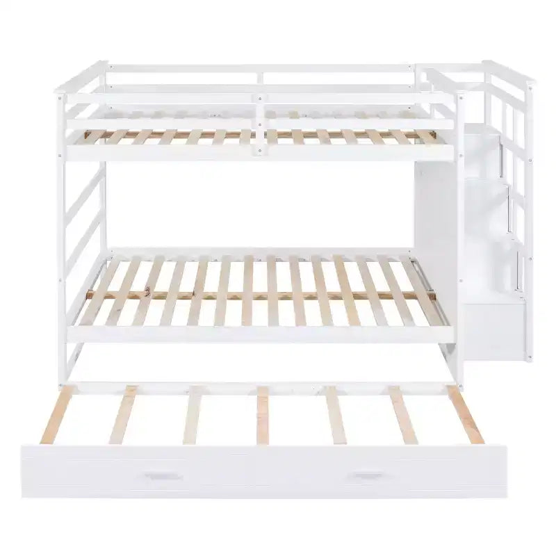 Lit superposé double Luxystar avec escalier de rangement et lit gigogne