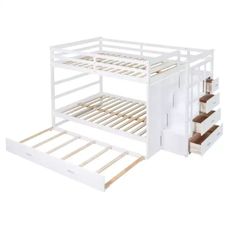 Lit superposé double Luxystar avec escalier de rangement et lit gigogne
