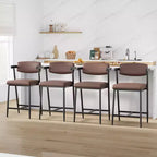 Lot de 4 tabourets de bar avec accoudoirs, tabourets de bar en métal à hauteur de comptoir avec repose-pieds et assise rembourrée, chaises de cuisine avec dossier doux, lot de 4