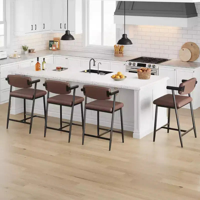 Lot de 4 tabourets de bar avec accoudoirs, tabourets de bar en métal à hauteur de comptoir avec repose-pieds et assise rembourrée, chaises de cuisine avec dossier doux, lot de 4