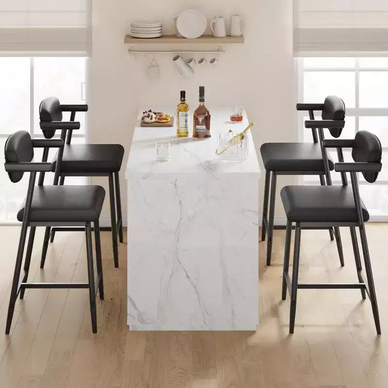 Lot de 4 tabourets de bar avec accoudoirs, tabourets de bar en métal à hauteur de comptoir avec repose-pieds et assise rembourrée, chaises de cuisine avec dossier doux, lot de 4