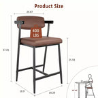 Lot de 4 tabourets de bar avec accoudoirs, tabourets de bar en métal à hauteur de comptoir avec repose-pieds et assise rembourrée, chaises de cuisine avec dossier doux, lot de 4