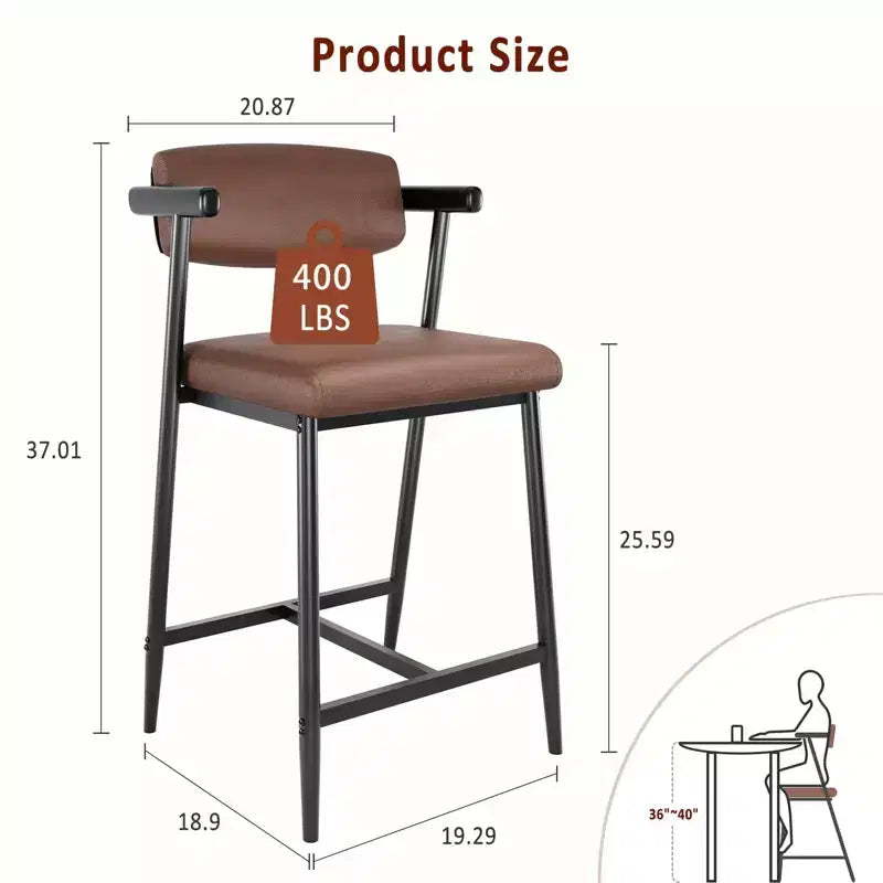 Lot de 4 tabourets de bar avec accoudoirs, tabourets de bar en métal à hauteur de comptoir avec repose-pieds et assise rembourrée, chaises de cuisine avec dossier doux, lot de 4
