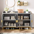 Bahut, Meuble de rangement cannelé de 47,2 po avec étagères réglables pour salon, cuisine