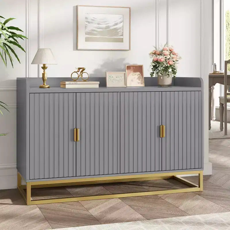 Bahut, Meuble de rangement cannelé de 47,2 po avec étagères réglables pour salon, cuisine
