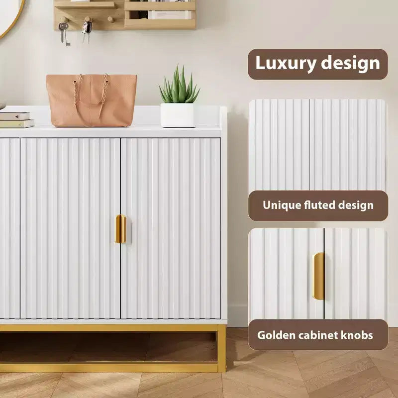 Bahut, Meuble de rangement cannelé de 47,2 po avec étagères réglables pour salon, cuisine