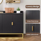 Bahut, Meuble de rangement cannelé de 47,2 po avec étagères réglables pour salon, cuisine
