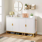 Bahut, Meuble de rangement cannelé de 47,2 po avec étagères réglables pour salon, cuisine