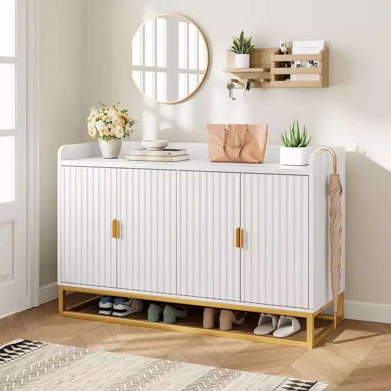Bahut, Meuble de rangement cannelé de 47,2 po avec étagères réglables pour salon, cuisine