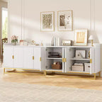 Bahut, Meuble de rangement cannelé de 47,2 po avec étagères réglables pour salon, cuisine