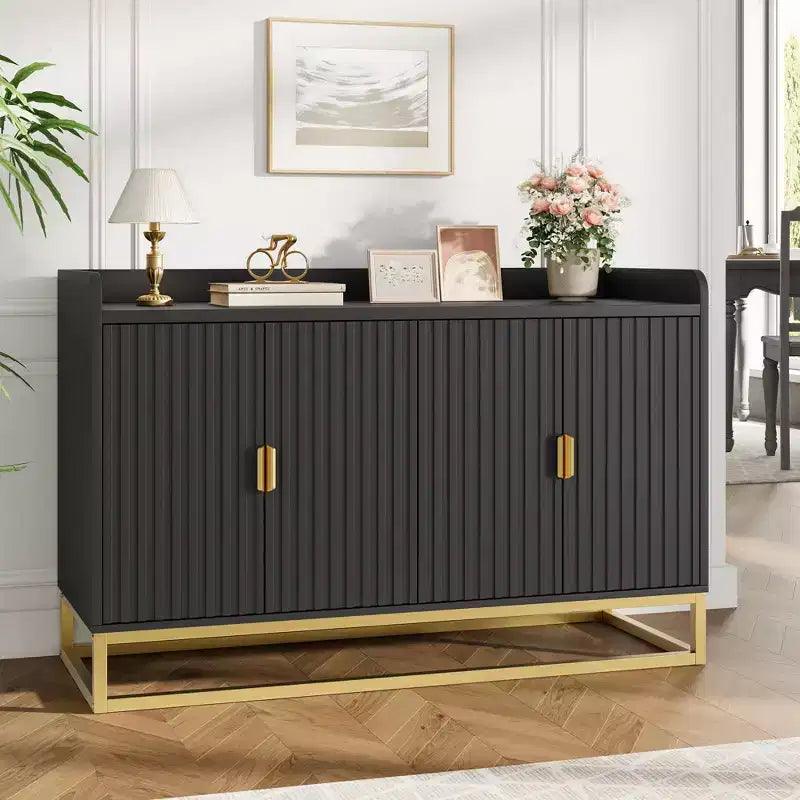 Sideboard, 47.2 Fluted Storage Cabinet with Adjustable Shelves for Living Room Kitchen