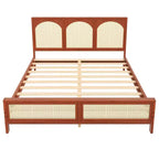 Lit plateforme en bois Queen/King size avec tête et pied de lit en rotin, cadre de lit avec pieds de support - ModernLuxe