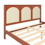 Lit plateforme en bois Queen/King size avec tête et pied de lit en rotin, cadre de lit avec pieds de support - ModernLuxe