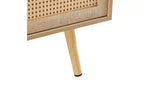 Table basse moderne en rotin JVNOXK de 105 cm avec porte coulissante de rangement, pieds en bois massif, adaptée au salon, dispose d'un espace de rangement, naturelle