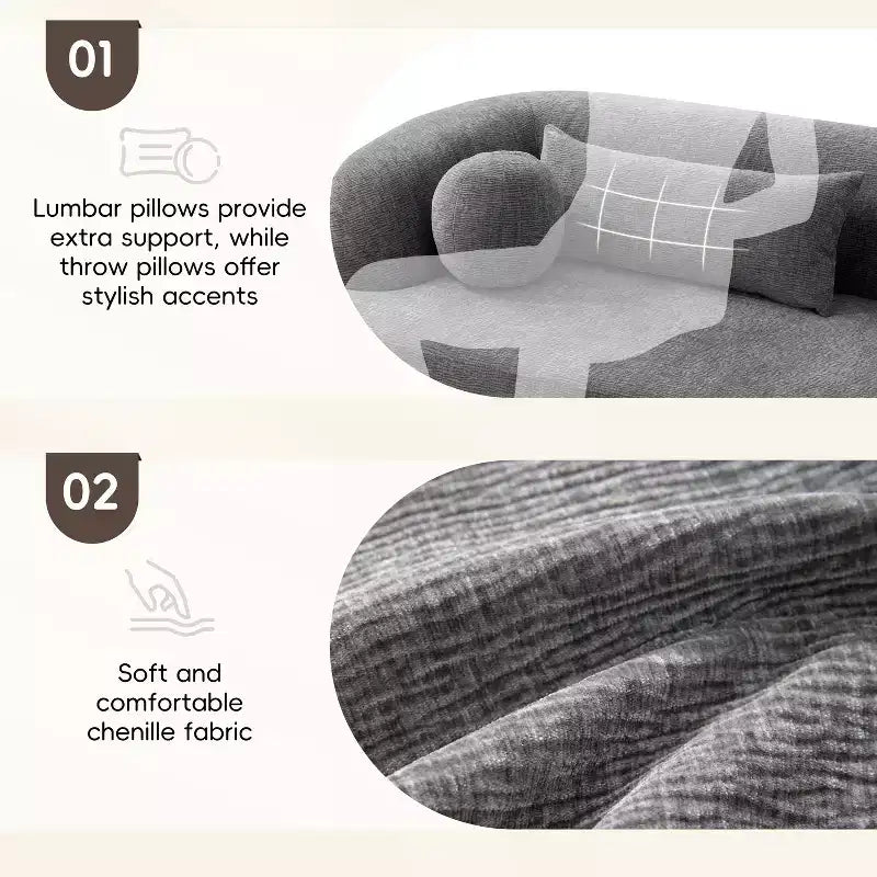 Canapé nuage rembourré en chenille moderne GDFStudio Mason 3 places avec oreillers