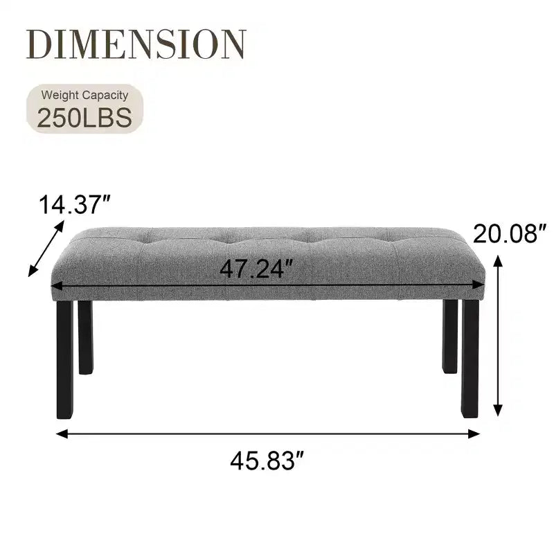 Banc de salle à manger moderne capitonné en lin de style fermier, utilisation polyvalente