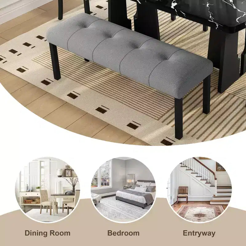 Banc de salle à manger moderne capitonné en lin de style fermier, utilisation polyvalente