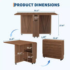 Table de salle à manger pliante convertible avec rangement, chariot de cuisine roulant avec étagères pour petits espaces, en bois manufacturé