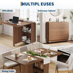 Table de salle à manger pliante convertible avec rangement, chariot de cuisine roulant avec étagères pour petits espaces, en bois manufacturé