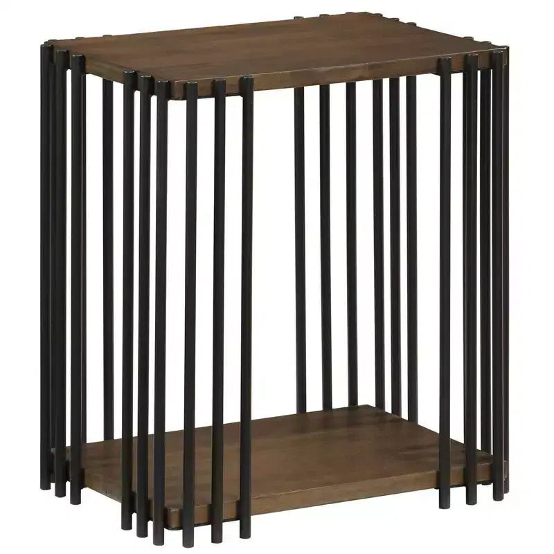 Costway Table d'appoint en bois de caoutchouc 1/2 PCS avec étagères de rangement à 2 niveaux, cadre en métal pour salon