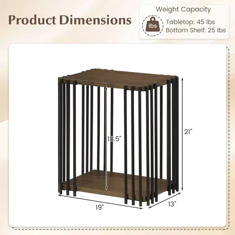 Costway Table d'appoint en bois de caoutchouc 1/2 PCS avec étagères de rangement à 2 niveaux, cadre en métal pour salon