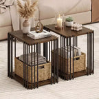 Costway Table d'appoint en bois de caoutchouc 1/2 PCS avec étagères de rangement à 2 niveaux, cadre en métal pour salon
