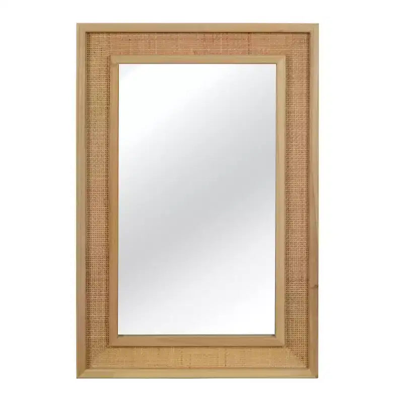 Miroir mural décoratif rectangulaire en rotin 24 x 36 avec cadre en bois, miroir d'appoint de style ferme pour salle de bain, entrée ou décoration intérieure - Panipeachy