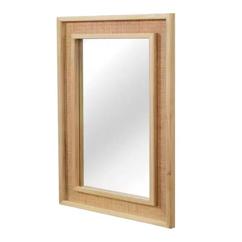 Miroir mural décoratif rectangulaire en rotin 24 x 36 avec cadre en bois, miroir d'appoint de style ferme pour salle de bain, entrée ou décoration intérieure - Panipeachy