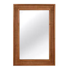 Miroir mural décoratif rectangulaire en rotin 24 x 36 avec cadre en bois, miroir d'appoint de style ferme pour salle de bain, entrée ou décoration intérieure - Panipeachy