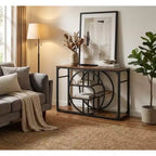Console d'entrée 55" avec 5 niveaux de rangement, table de canapé industrielle avec cadre métallique en forme de O pour couloir et salon