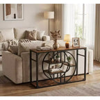 Console d'entrée 55" avec 5 niveaux de rangement, table de canapé industrielle avec cadre métallique en forme de O pour couloir et salon